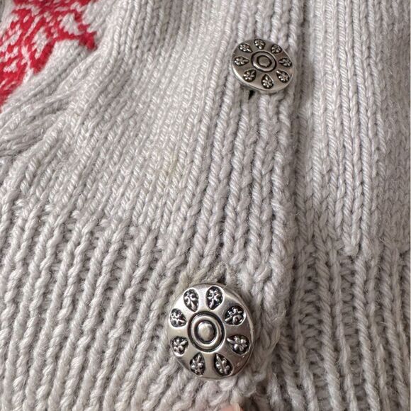 Vintage Handmade Cable Knit Grey & Red Intarsia Lanterns Oversized Cardigan 52 - Picture 10 of 10